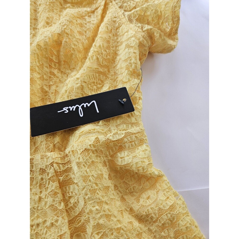 Lulus Womens Athena yellow lace skater button down Mini Dress embroidery Size M - Picture 8 of 9